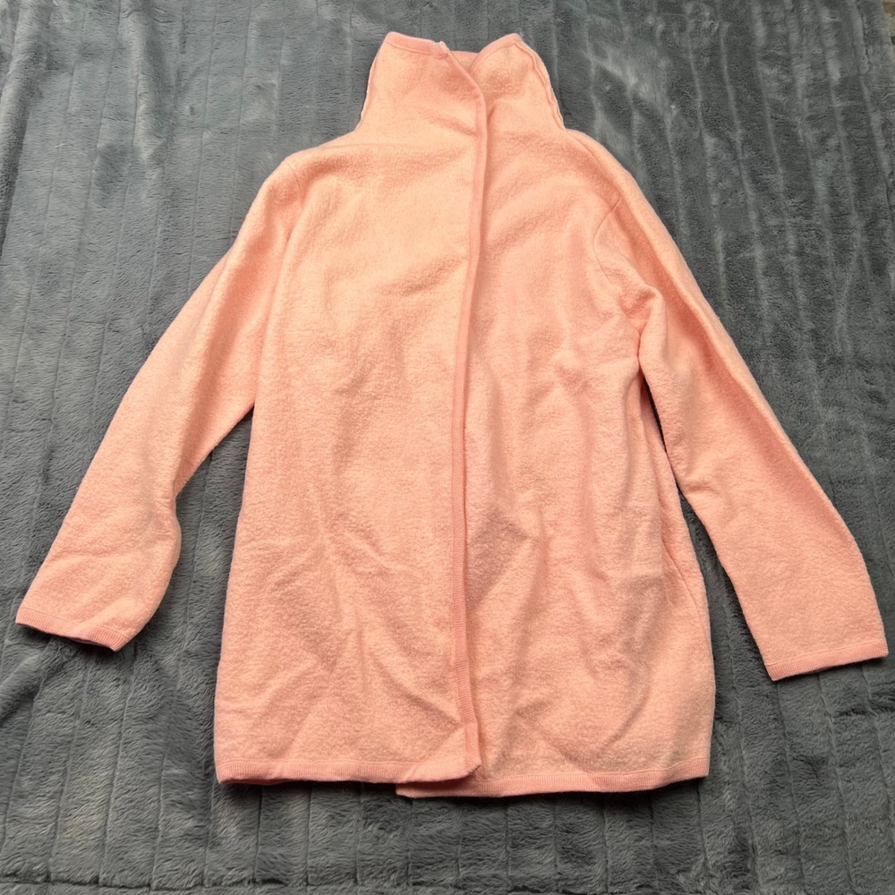 Bob Mackie Studio Pink 100% Wool Open Front Funnel Neck Cardigan Sweater M NWT